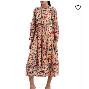 FRENCH CONNECTION | Women's Avery Long Sleeve Burnout Floral Midi Dress